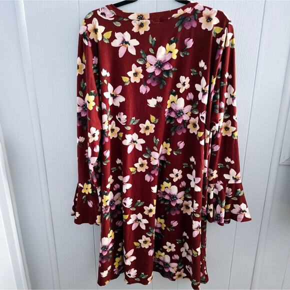 Eye Candy Burgundy Floral Dress 3X – Boho, Feminine, Casual, Everyday Wear - Picture 2 of 6